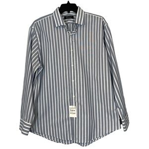 Nordstrom Button-Up Dress Shirt  in White and Navy Striped